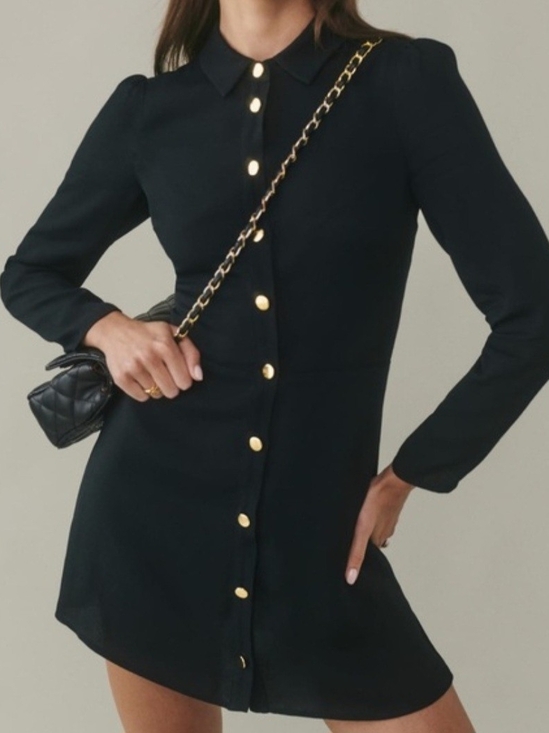 Reformation Dresses & Skirts - Reformation Hugh Black Long-Sleeve Mini Dress with Gold Buttons